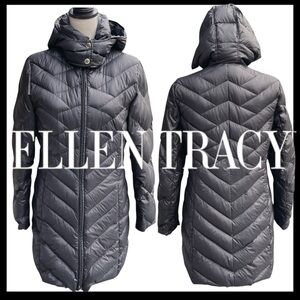 Ellen Tracy Black Quilted Lightweight Packable Hooded Down Parka Jacket (M)
